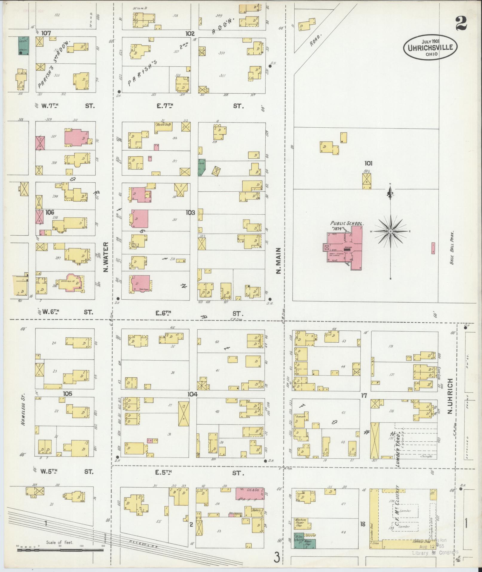 Sanborn Fire Insurance Map from Uhrichsville, Tuscarawas County, Ohio (1901), Sheet #0002 - Historic Sanborn Fire Insurance Map Print, vintage old map wall art, antique decor, genealogy gift, Ohio Ohio map