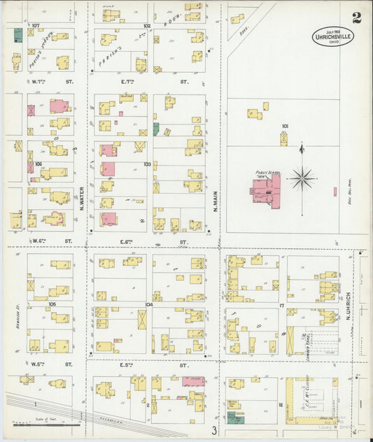 Sanborn Fire Insurance Map from Uhrichsville, Tuscarawas County, Ohio (1901), Sheet #0002 - Historic Sanborn Fire Insurance Map Print, vintage old map wall art, antique decor, genealogy gift, Ohio Ohio map