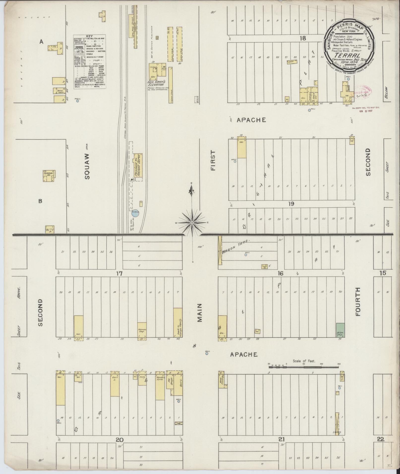Sanborn Fire Insurance Map from Terral, Jefferson County, Oklahoma (1894), Sheet #0001 - Historic Sanborn Fire Insurance Map Print, vintage old map wall art, antique decor, genealogy gift, Oklahoma Oklahoma map