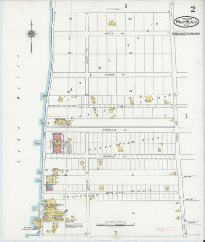 Sanborn Fire Insurance Map from Palm Beach, Palm Beach County, Florida (1919), Sheet #0002 - Historic Sanborn Fire Insurance Map Print, vintage old map wall art, antique decor, genealogy gift, Florida Florida map