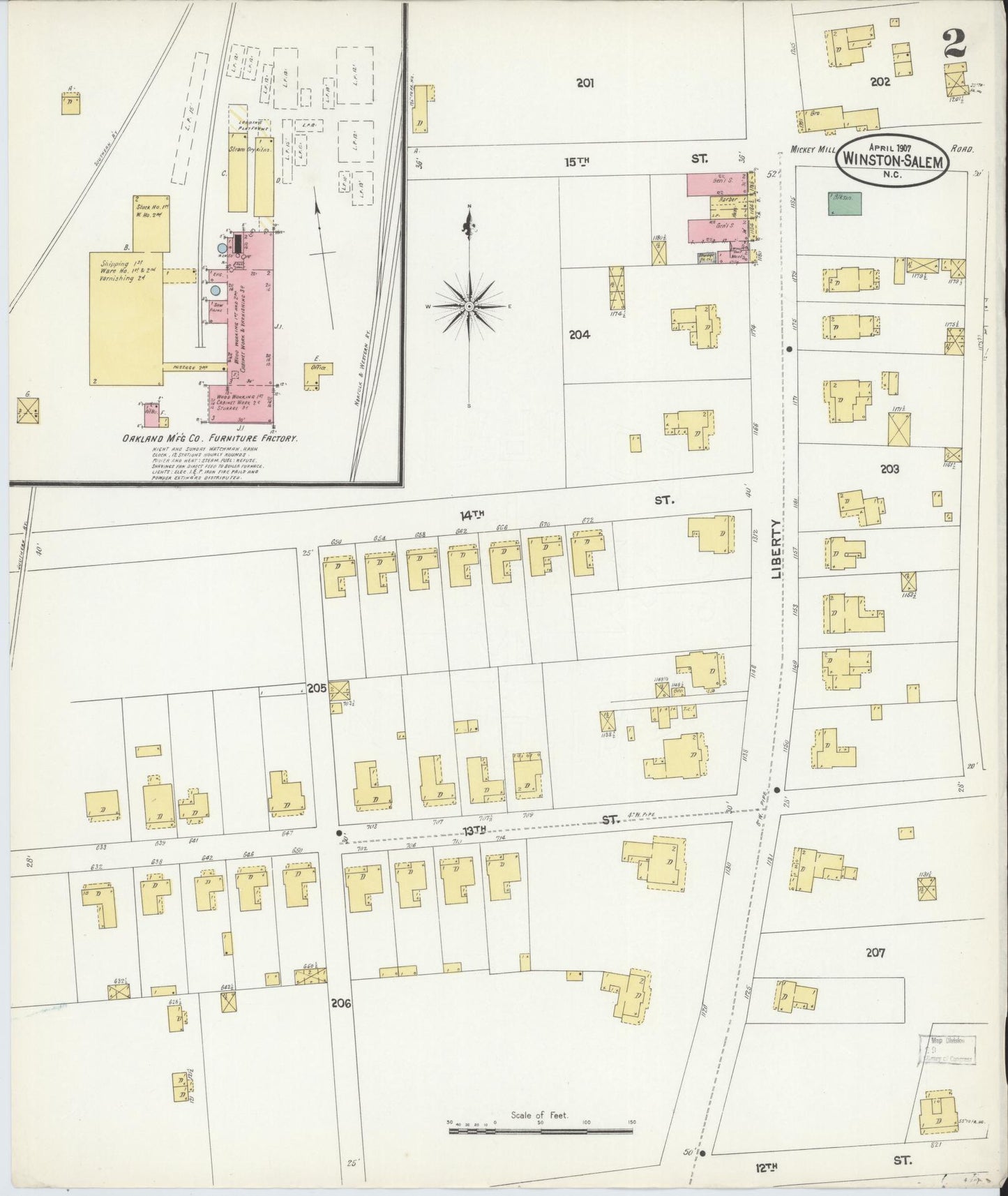 Sanborn Fire Insurance Map from Winston-Salem, Forsyth County, North Carolina (1907), Sheet #0002 - Complete Map Set gallery image, historic Sanborn map, vintage wall art, North Carolina North Carolina