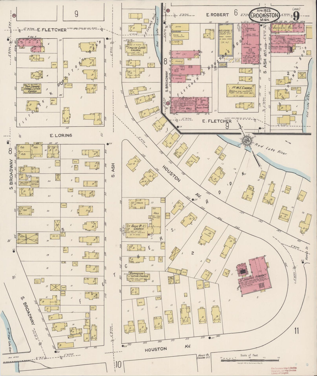 Sanborn Fire Insurance Map from Crookston, Polk County, Minnesota (1922), Sheet #0009 - Complete Map Set gallery image, historic Sanborn map, vintage wall art, Minnesota Minnesota