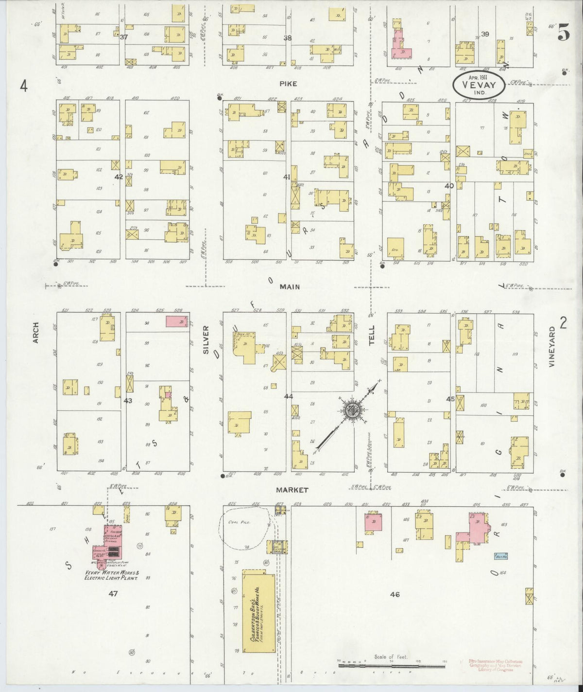 Sanborn Fire Insurance Map from Vevay, Switzerland County, Indiana (1911), Sheet #0005 - Historic Sanborn Fire Insurance Map Print, vintage old map wall art, antique decor, genealogy gift, Indiana Indiana map