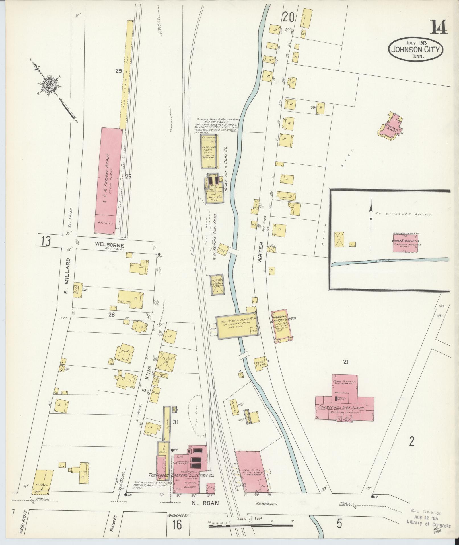Sanborn Fire Insurance Map from Johnson City, Washington County, Tennessee (1913), Sheet #0014 - Complete Map Set gallery image, historic Sanborn map, vintage wall art, Tennessee Tennessee