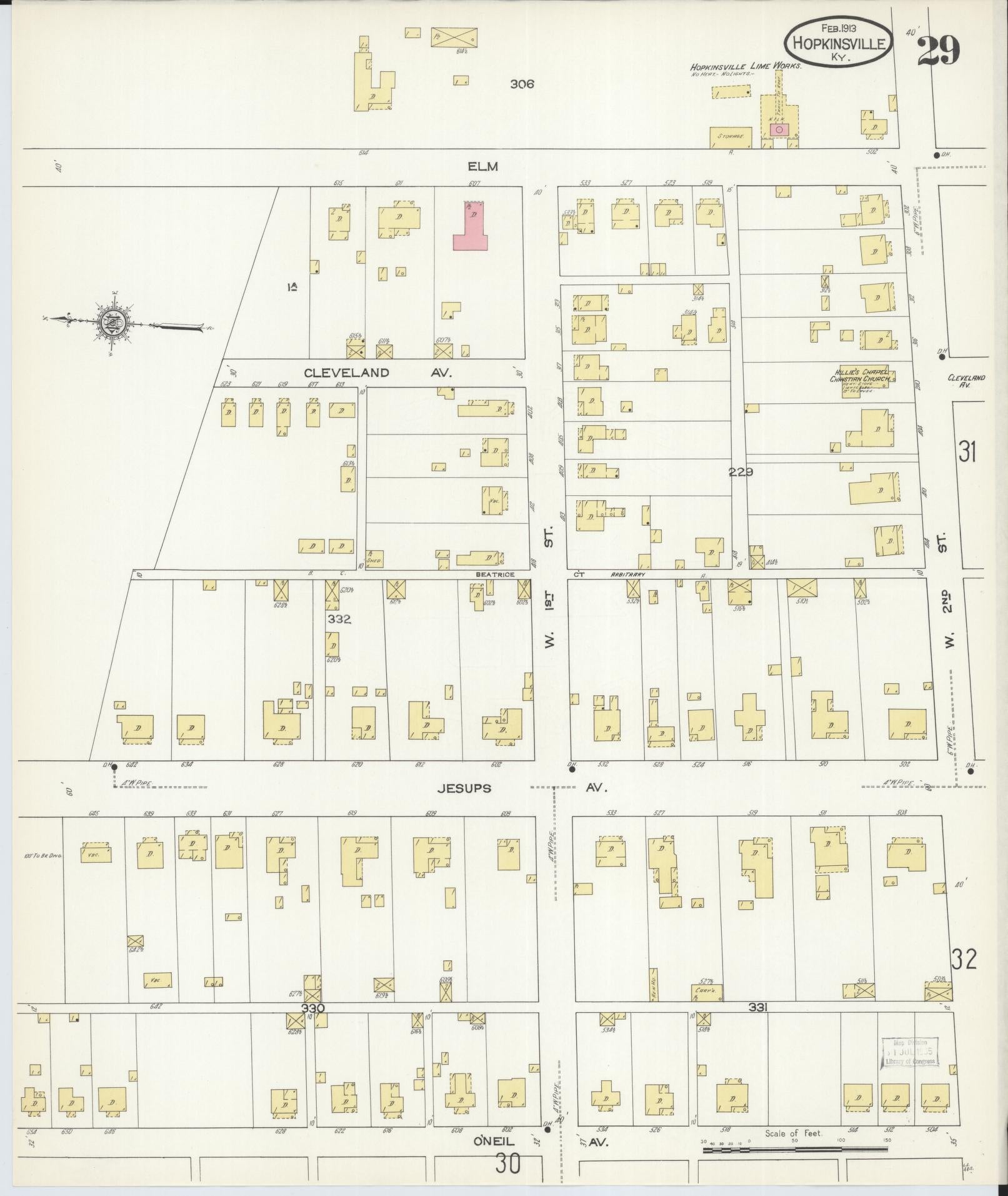 Sanborn Fire Insurance Map from Hopkinsville, Christian County, Kentucky (1913), Sheet #0029 - Historic Sanborn Fire Insurance Map Print, vintage old map wall art, antique decor, genealogy gift, Kentucky Kentucky map