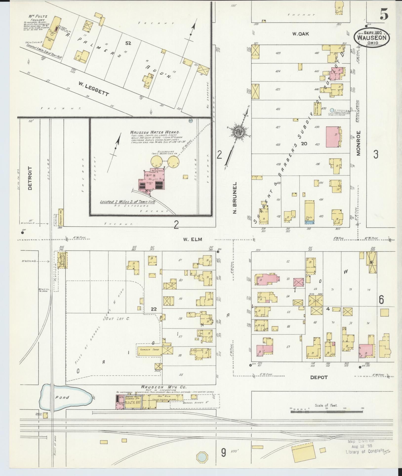 Sanborn Fire Insurance Map from Wauseon, Fulton County, Ohio (1910), Sheet #0005 - Complete Map Set gallery image, historic Sanborn map, vintage wall art, Ohio Ohio