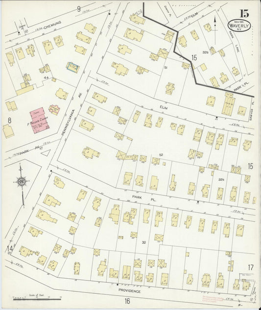 Sanborn Fire Insurance Map from Waverly, Tioga County, New York (1914), Sheet #0015 - Historic Sanborn Fire Insurance Map Print, vintage old map wall art, antique decor, genealogy gift, New York New York map