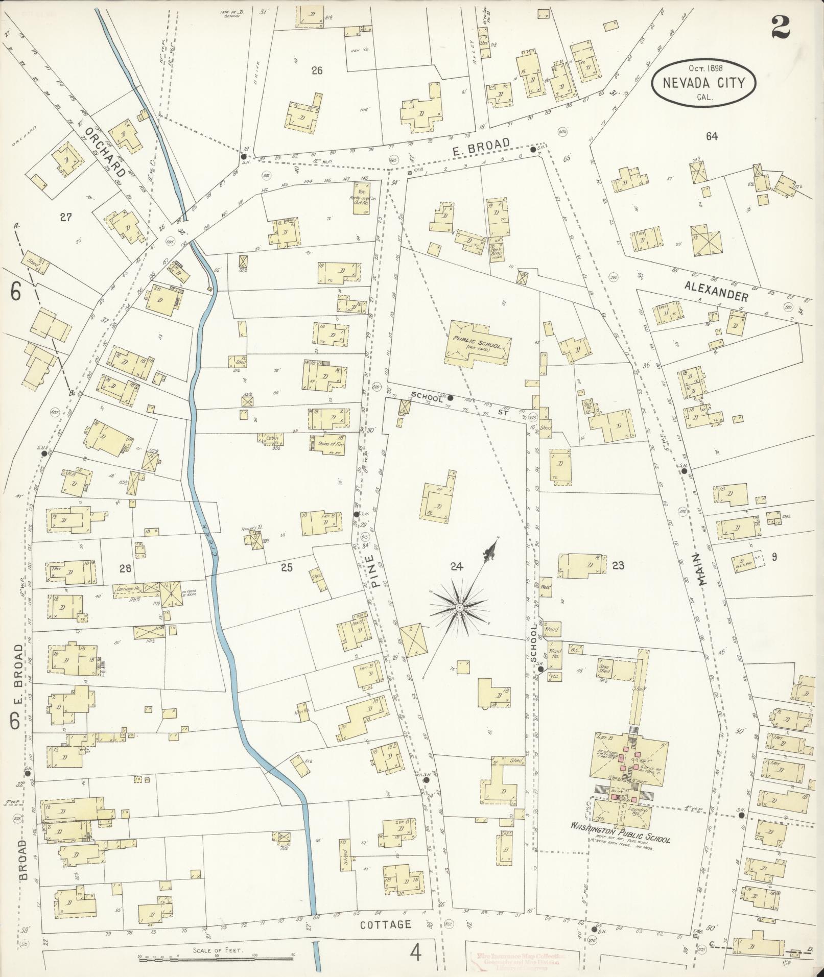Sanborn Fire Insurance Map from Nevada City, Nevada County, California (1898), Sheet #0002 - Historic Sanborn Fire Insurance Map Print, vintage old map wall art, antique decor, genealogy gift, California California map