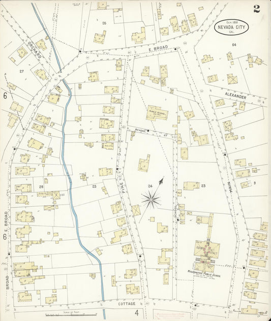 Sanborn Fire Insurance Map from Nevada City, Nevada County, California (1898), Sheet #0002 - Historic Sanborn Fire Insurance Map Print, vintage old map wall art, antique decor, genealogy gift, California California map