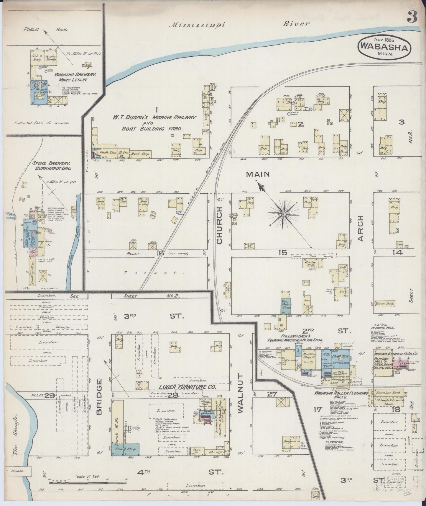 Sanborn Fire Insurance Map from Wabasha, Wabasha County, Minnesota (1885), Sheet #0003 - Complete Map Set gallery image, historic Sanborn map, vintage wall art, Minnesota Minnesota