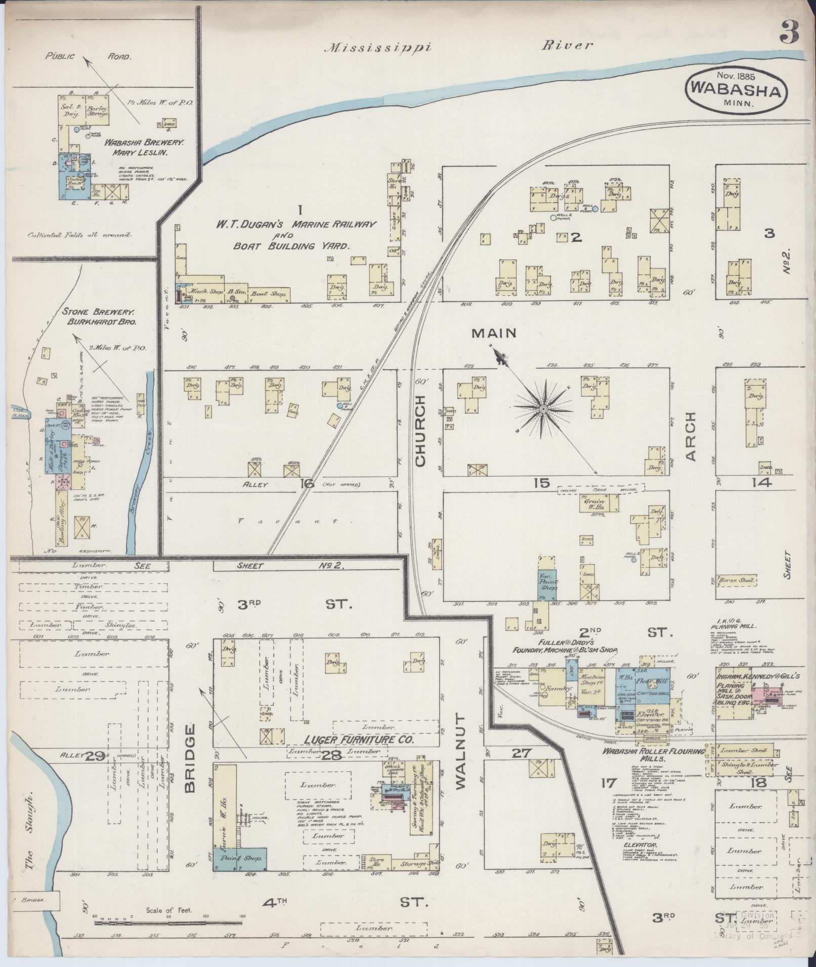 Sanborn Fire Insurance Map from Wabasha, Wabasha County, Minnesota (1885), Sheet #0003 - Complete Map Set gallery image, historic Sanborn map, vintage wall art, Minnesota Minnesota