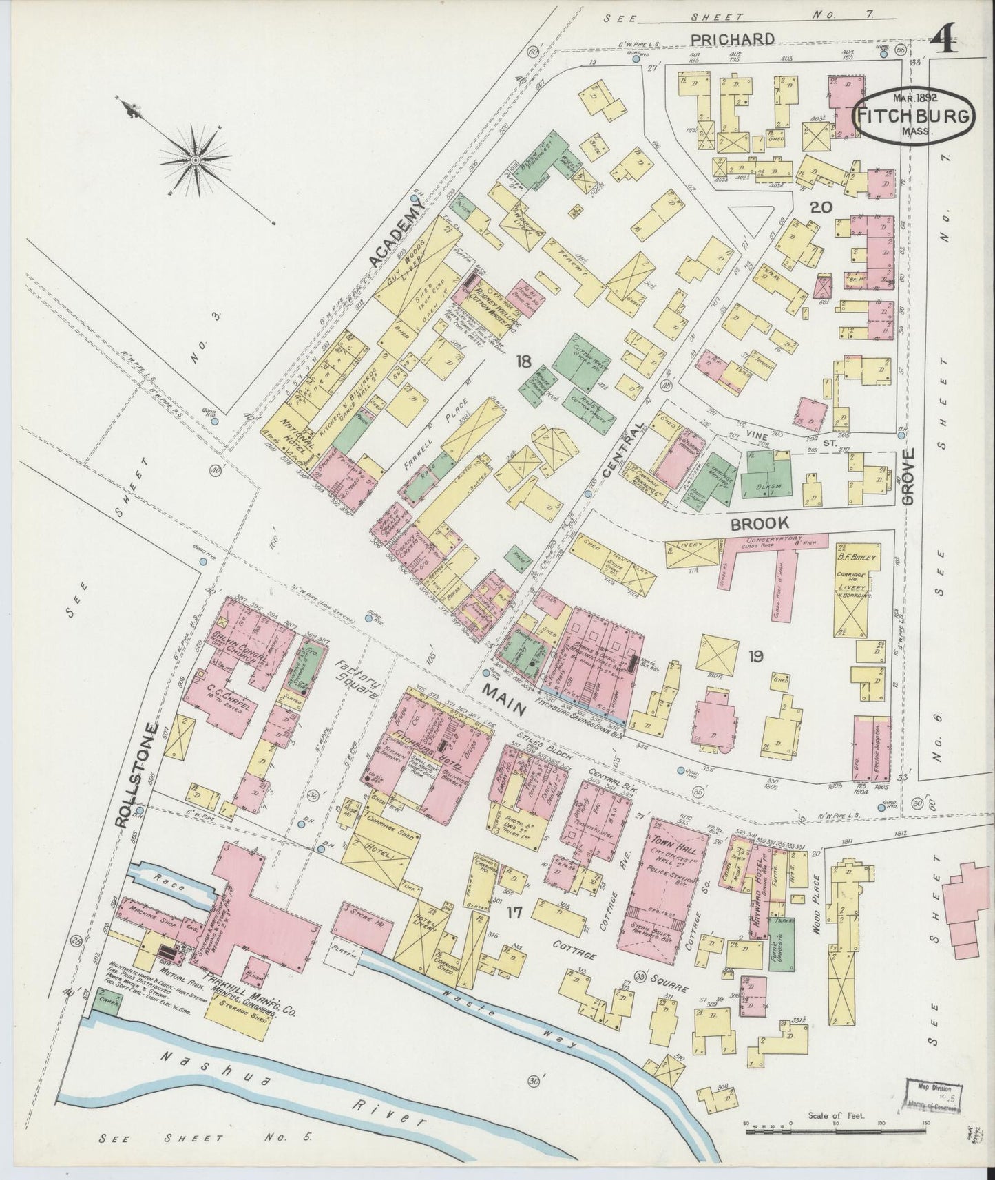 Sanborn Fire Insurance Map from Fitchburg, Worcester County, Massachusetts (1892), Sheet #0004 - Complete Map Set gallery image, historic Sanborn map, vintage wall art, Massachusetts Massachusetts