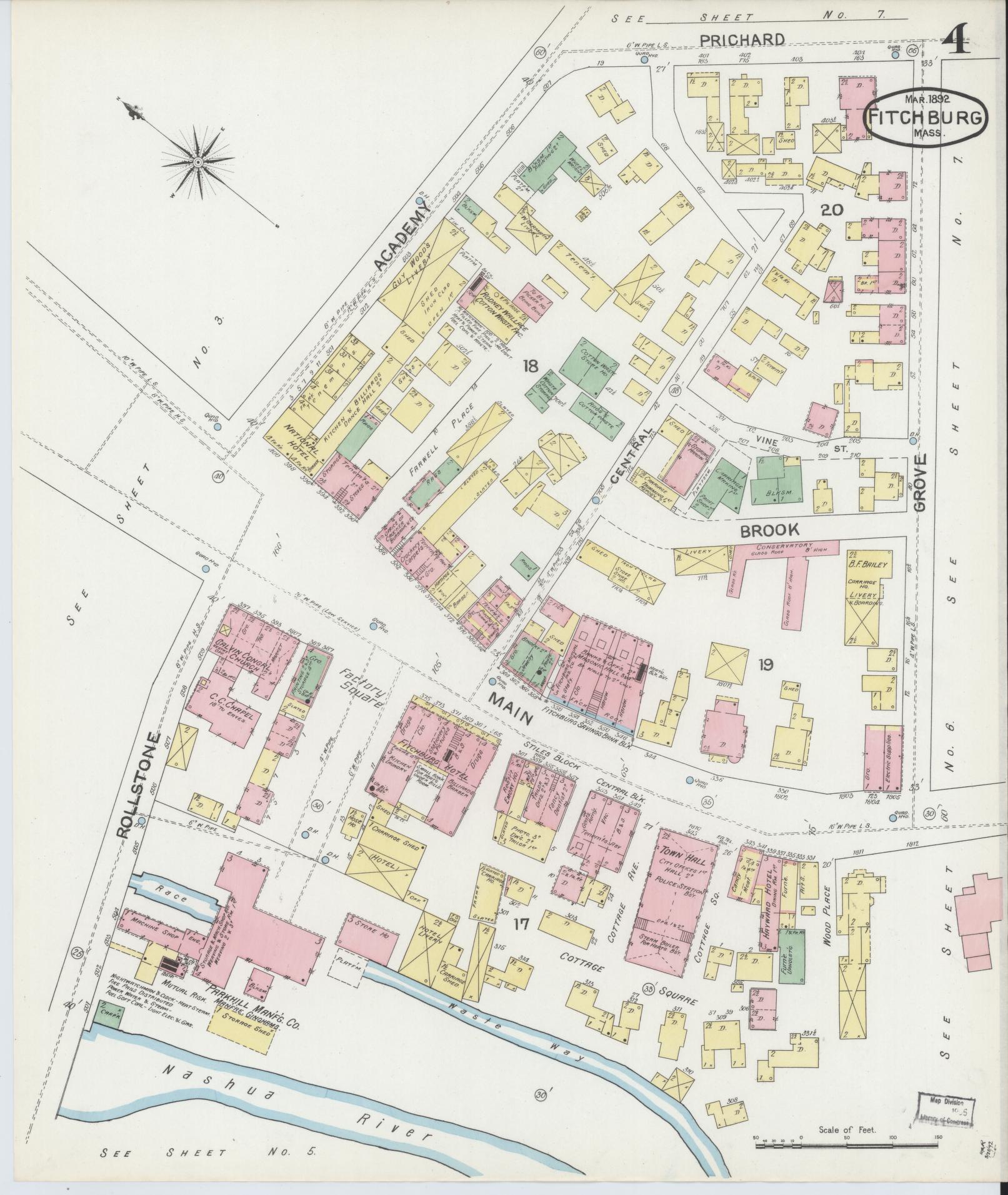 Sanborn Fire Insurance Map from Fitchburg, Worcester County, Massachusetts (1892), Sheet #0004 - Complete Map Set gallery image, historic Sanborn map, vintage wall art, Massachusetts Massachusetts