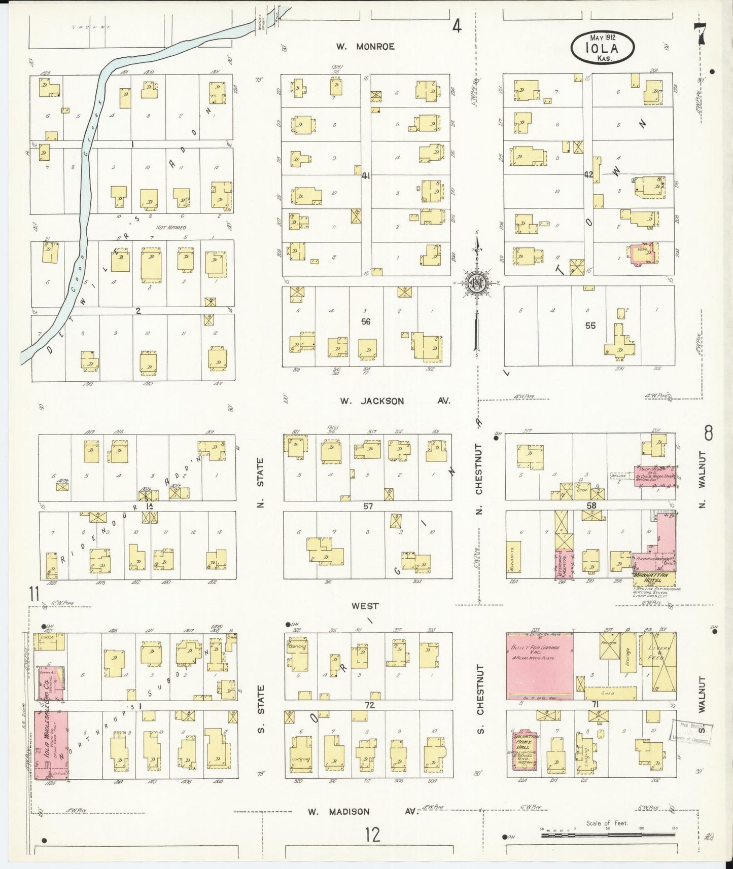 Sanborn Fire Insurance Map from Iola, Allen County, Kansas (1912), Sheet #0007 - Complete Map Set gallery image, historic Sanborn map, vintage wall art, Kansas Kansas