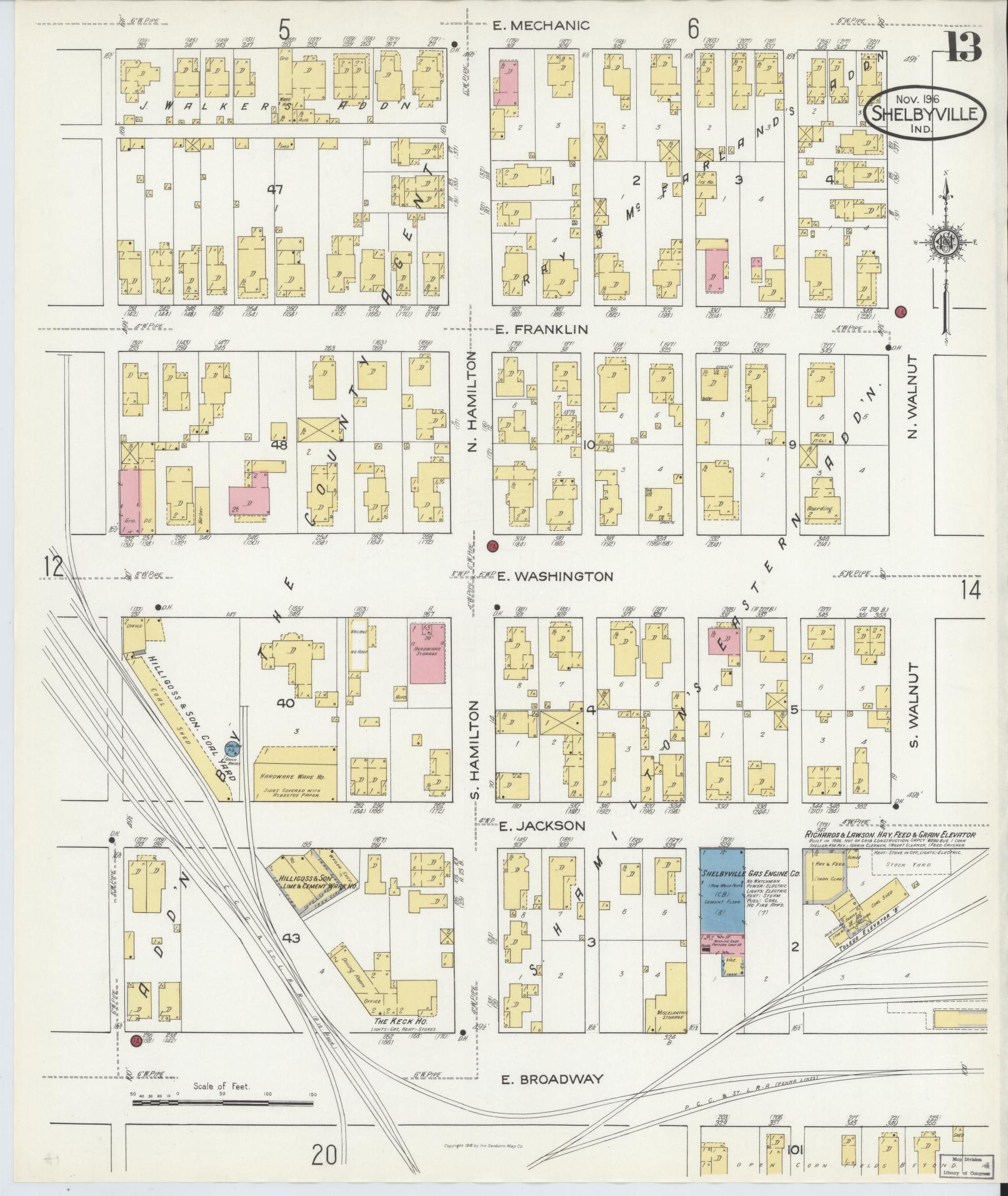 Sanborn Fire Insurance Map from Shelbyville, Shelby County, Indiana (1916), Sheet #0013 - Complete Map Set gallery image, historic Sanborn map, vintage wall art, Indiana Indiana