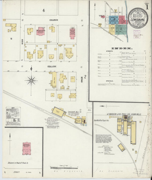 Sanborn Fire Insurance Map from Lewisburg, Marshall County, Tennessee (1902), Sheet #0001 - Complete Map Set gallery image, historic Sanborn map, vintage wall art, Tennessee Tennessee