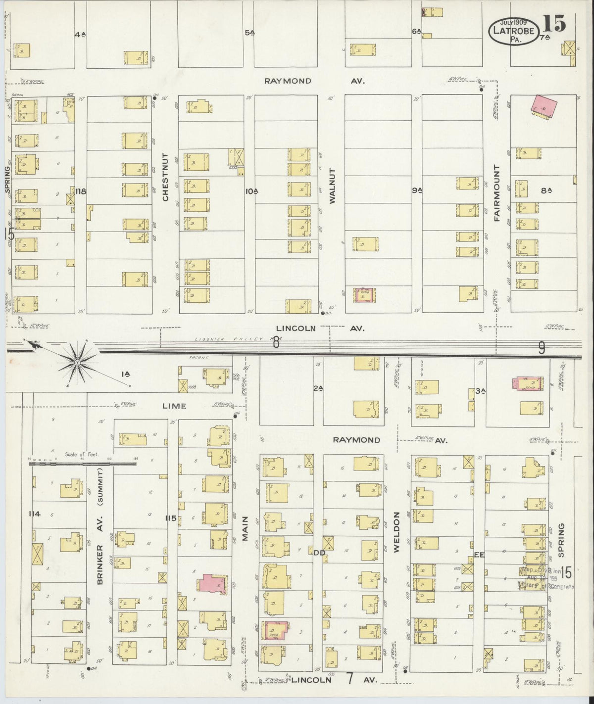Sanborn Fire Insurance Map from Latrobe, Westmoreland County, Pennsylvania (1909), Sheet #0015 - Historic Sanborn Fire Insurance Map Print, vintage old map wall art, antique decor, genealogy gift, Pennsylvania Pennsylvania map