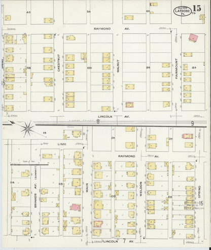 Sanborn Fire Insurance Map from Latrobe, Westmoreland County, Pennsylvania (1909), Sheet #0015 - Historic Sanborn Fire Insurance Map Print, vintage old map wall art, antique decor, genealogy gift, Pennsylvania Pennsylvania map