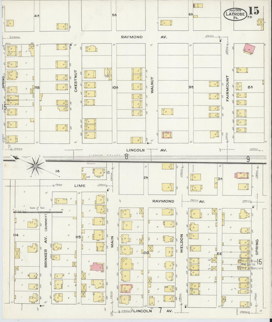 Sanborn Fire Insurance Map from Latrobe, Westmoreland County, Pennsylvania (1909), Sheet #0015 - Historic Sanborn Fire Insurance Map Print, vintage old map wall art, antique decor, genealogy gift, Pennsylvania Pennsylvania map