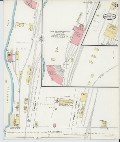 Sanborn Fire Insurance Map from Owosso, Shiawassee County, Michigan (1894), Sheet #0008 - Historic Sanborn Fire Insurance Map Print, vintage old map wall art, antique decor, genealogy gift, Michigan Michigan map