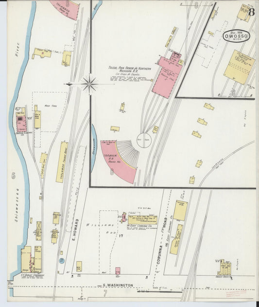 Sanborn Fire Insurance Map from Owosso, Shiawassee County, Michigan (1894), Sheet #0008 - Historic Sanborn Fire Insurance Map Print, vintage old map wall art, antique decor, genealogy gift, Michigan Michigan map