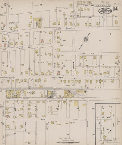 Sanborn Fire Insurance Map from Morristown, Hamblen County, Tennessee (1922), Sheet #0014 - Complete Map Set gallery image, historic Sanborn map, vintage wall art, Tennessee Tennessee