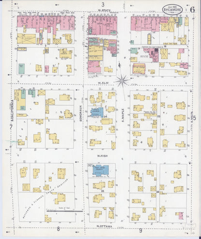 Sanborn Fire Insurance Map from Sycamore, De Kalb County, Illinois (1905), Sheet #0006 - Complete Map Set gallery image, historic Sanborn map, vintage wall art, Illinois Illinois
