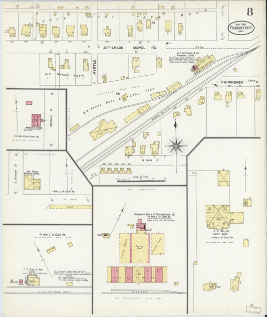 Sanborn Fire Insurance Map from Frankfort, Clinton County, Indiana (1906), Sheet #0008 - Historic Sanborn Fire Insurance Map Print, vintage old map wall art, antique decor, genealogy gift, Indiana Indiana map