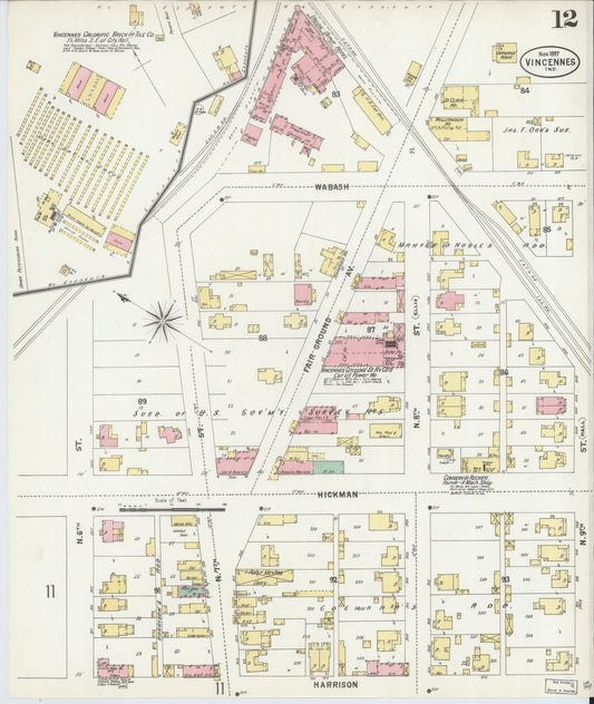 Sanborn Fire Insurance Map from Vincennes, Knox County, Indiana (1897), Sheet #0012 - Historic Sanborn Fire Insurance Map Print, vintage old map wall art, antique decor, genealogy gift, Indiana Indiana map