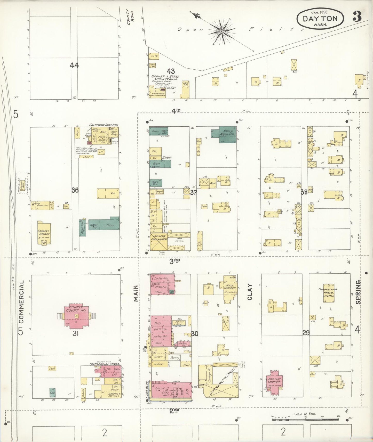 Sanborn Fire Insurance Map from Dayton, Columbia County, Washington (1896), Sheet #0003 - Complete Map Set gallery image, historic Sanborn map, vintage wall art, Washington Washington