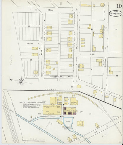 Sanborn Fire Insurance Map from Jeannette, Westmoreland County, Pennsylvania (1895), Sheet #0010 - Historic Sanborn Fire Insurance Map Print, vintage old map wall art, antique decor, genealogy gift, Pennsylvania Pennsylvania map