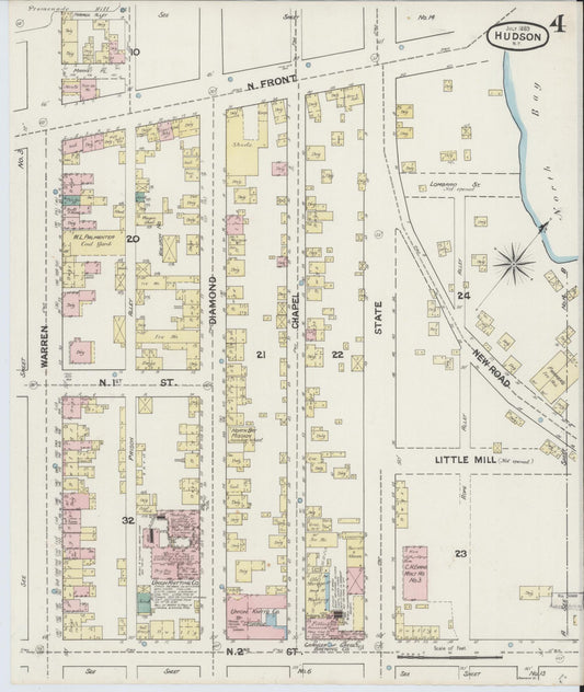 Sanborn Fire Insurance Map from Hudson, Columbia County, New York (1889), Sheet #0004 - Historic Sanborn Fire Insurance Map Print, vintage old map wall art, antique decor, genealogy gift, New York New York map