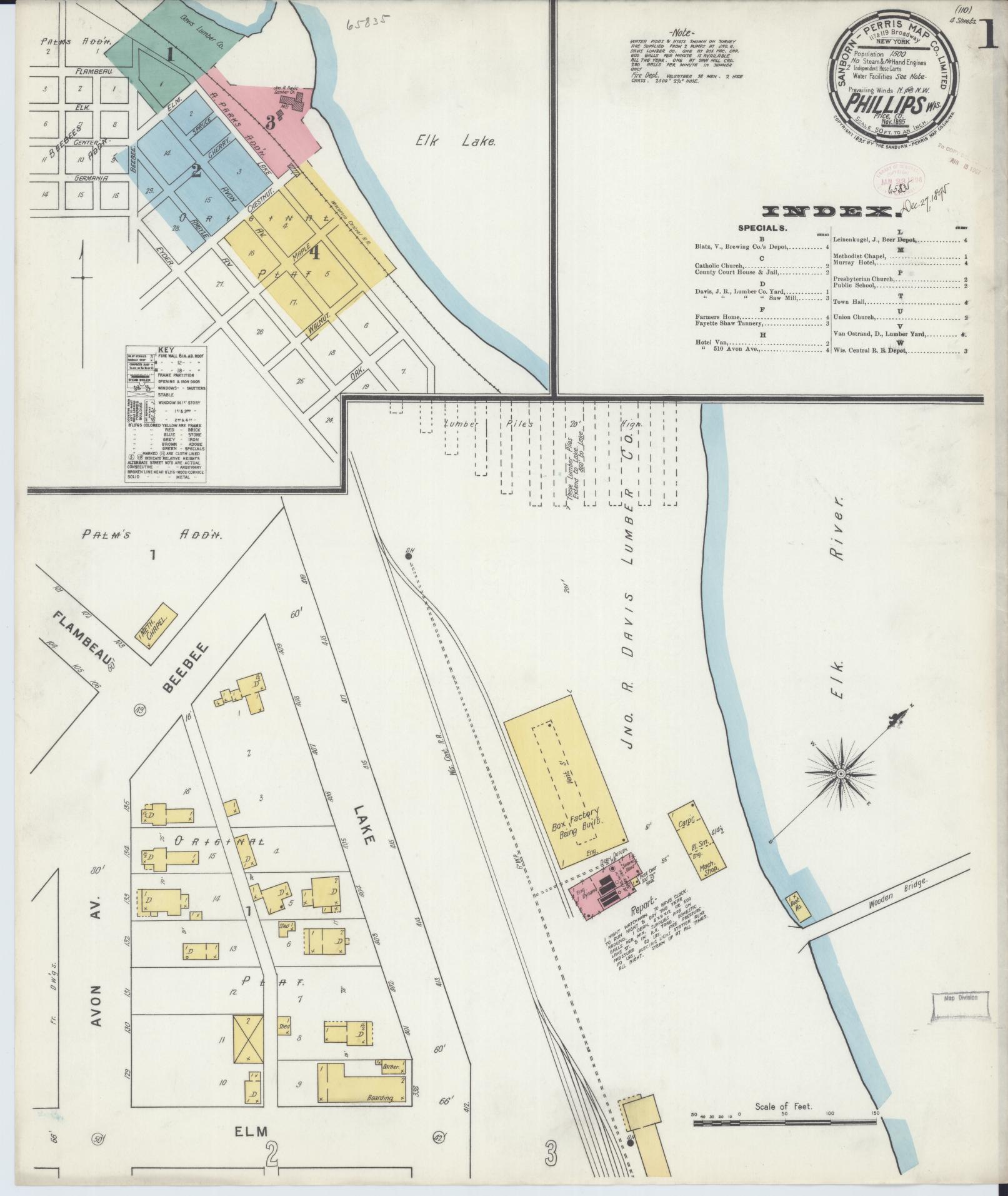 Sanborn Fire Insurance Map from Phillips, Price County, Wisconsin (1895), Sheet #0001 - Complete Map Set gallery image, historic Sanborn map, vintage wall art, Wisconsin Wisconsin
