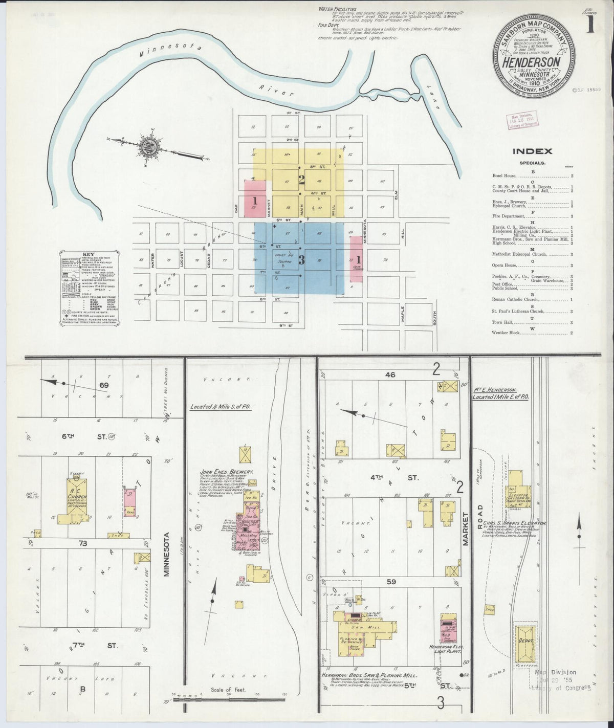 Sanborn Fire Insurance Map from Henderson, Sibley County, Minnesota (1910), Sheet #0001 - Complete Map Set gallery image, historic Sanborn map, vintage wall art, Minnesota Minnesota