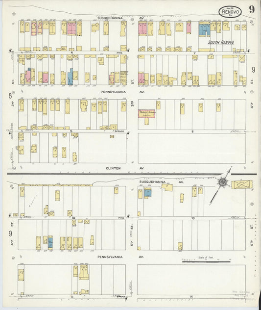 Sanborn Fire Insurance Map from Renovo, Clinton County, Pennsylvania (1911), Sheet #0009 - Historic Sanborn Fire Insurance Map Print, vintage old map wall art, antique decor, genealogy gift, Pennsylvania Pennsylvania map
