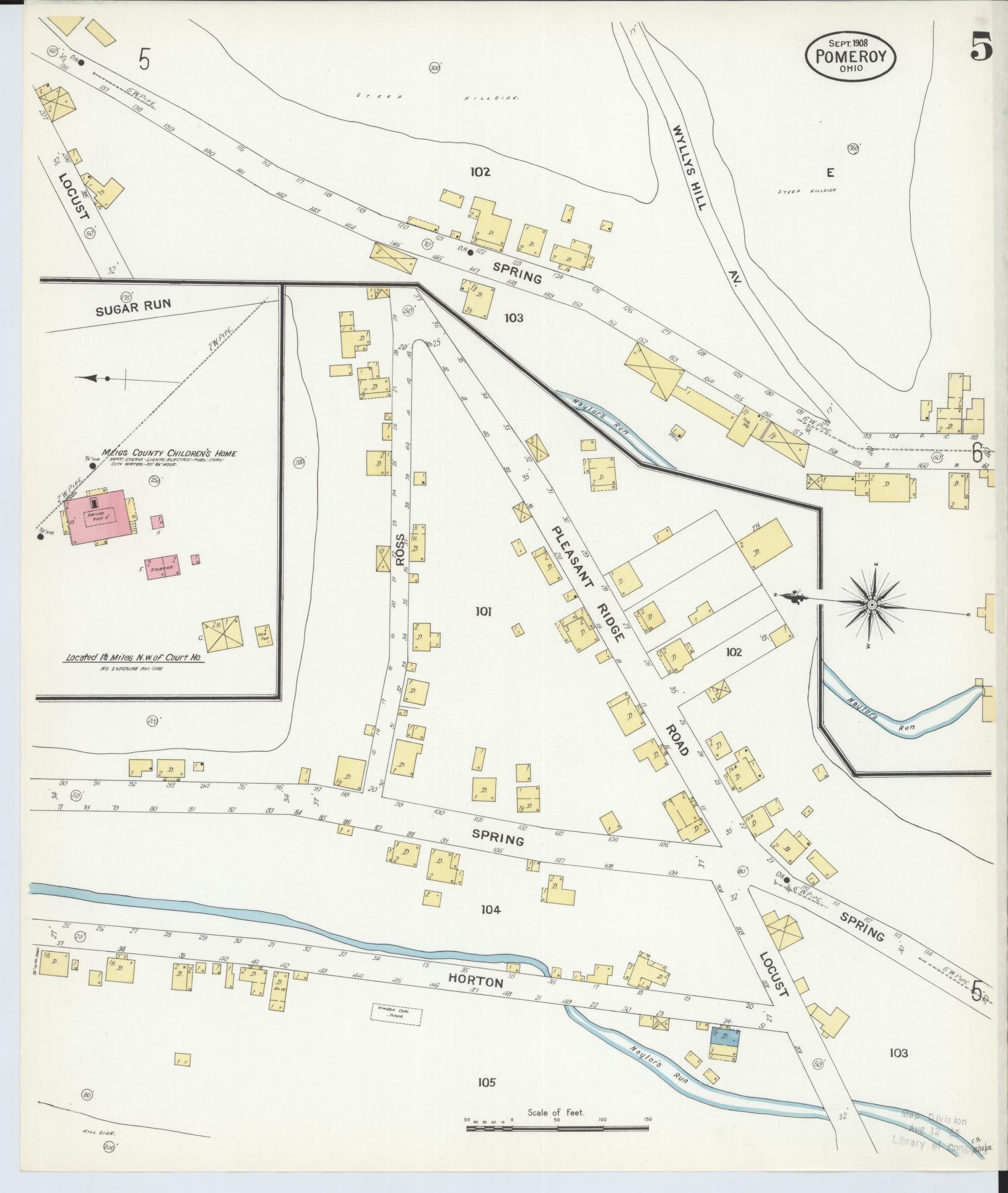 Sanborn Fire Insurance Map from Pomeroy, Meigs County, Ohio (1908), Sheet #0005 - Complete Map Set gallery image, historic Sanborn map, vintage wall art, Ohio Ohio