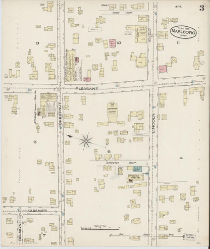Sanborn Fire Insurance Map from Marlborough, Middlesex County, Massachusetts (1885), Sheet #0003 - Historic Sanborn Fire Insurance Map Print, vintage old map wall art, antique decor, genealogy gift, Massachusetts Massachusetts map