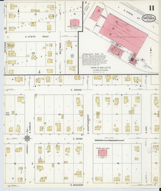 Sanborn Fire Insurance Map from Hastings, Barry County, Michigan (1916), Sheet #0011 - Historic Sanborn Fire Insurance Map Print, vintage old map wall art, antique decor, genealogy gift, Michigan Michigan map