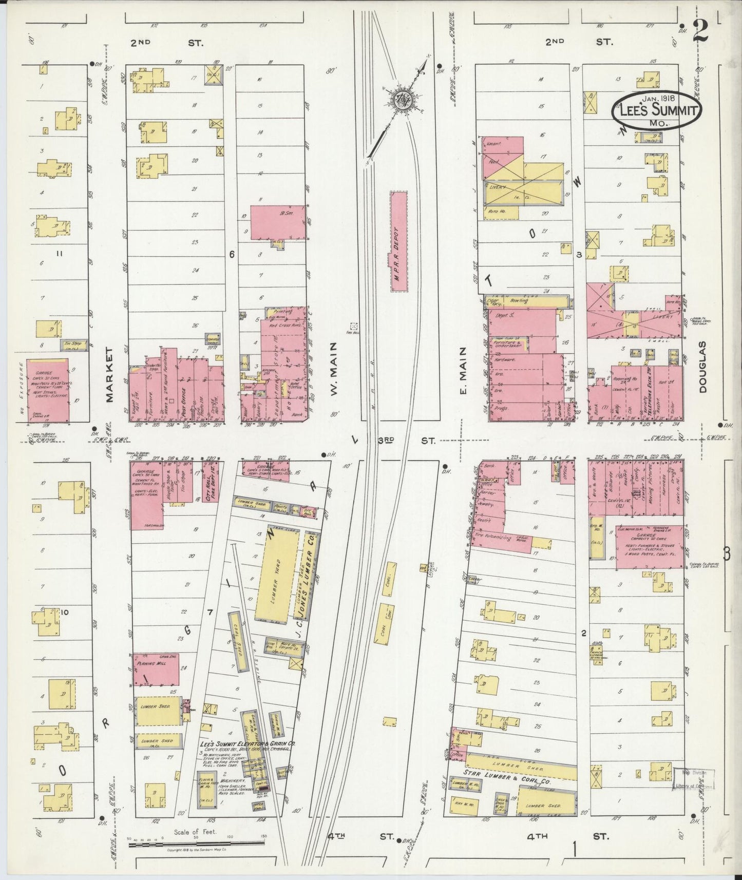 Sanborn Fire Insurance Map from Lee's Summit, Jackson County, Missouri (1918), Sheet #0002 - Complete Map Set gallery image, historic Sanborn map, vintage wall art, Missouri Missouri
