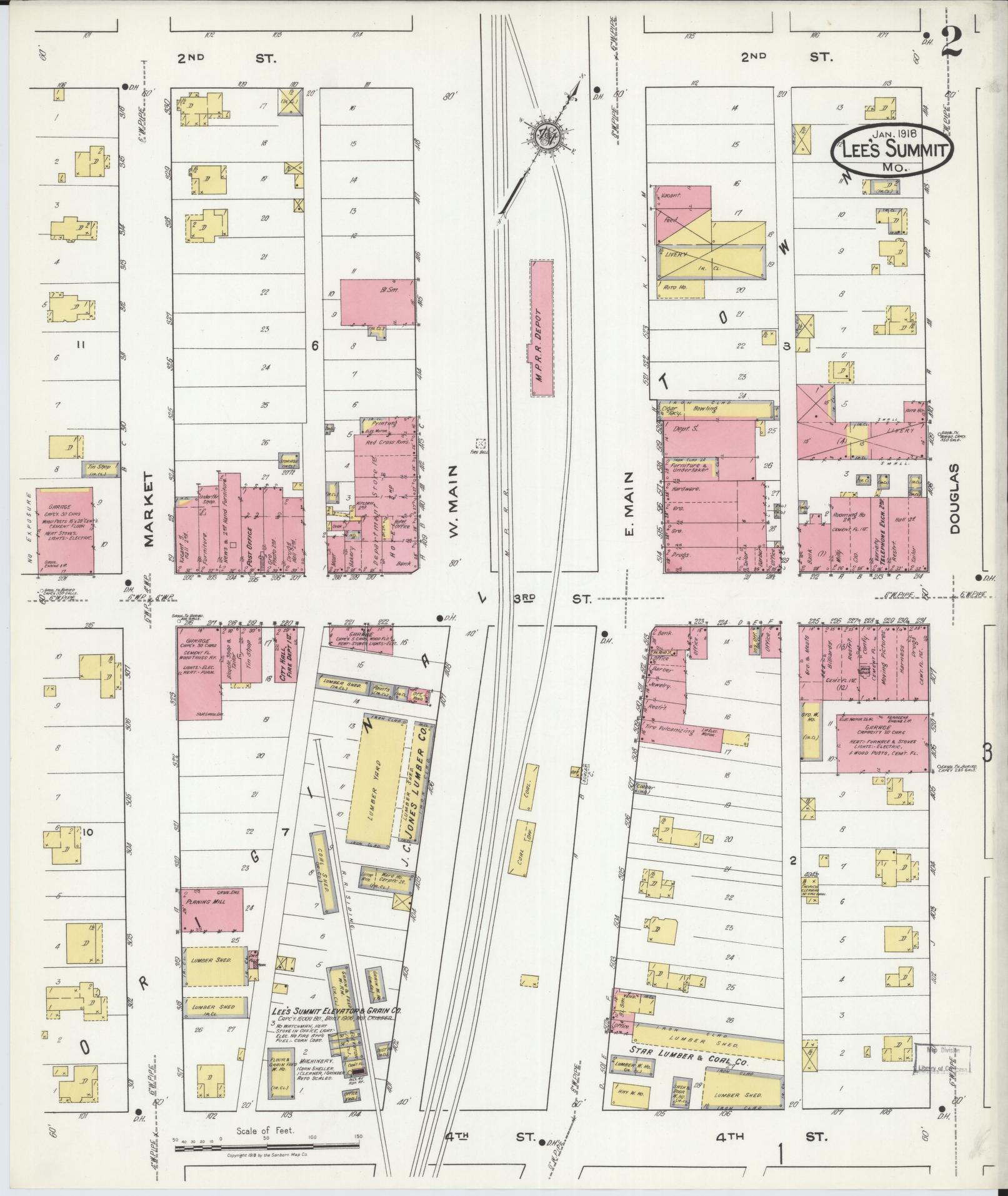 Sanborn Fire Insurance Map from Lee's Summit, Jackson County, Missouri (1918), Sheet #0002 - Complete Map Set gallery image, historic Sanborn map, vintage wall art, Missouri Missouri