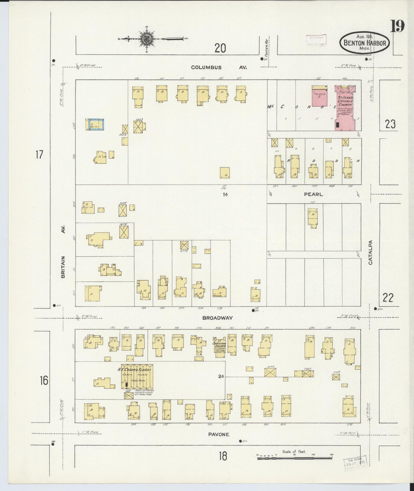 Sanborn Fire Insurance Map from Benton Harbor, Berrien County, Michigan (1911), Sheet #0019 - Complete Map Set gallery image, historic Sanborn map, vintage wall art, Michigan Michigan