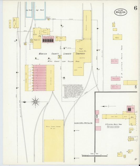 Sanborn Fire Insurance Map from Marion, Marion County, South Carolina (1909), Sheet #0006 - Historic Sanborn Fire Insurance Map Print, vintage old map wall art, antique decor, genealogy gift, South Carolina South Carolina map
