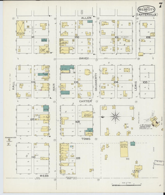 Sanborn Fire Insurance Map from Webb City, Jasper County, Missouri (1893), Sheet #0007 - Historic Sanborn Fire Insurance Map Print, vintage old map wall art, antique decor, genealogy gift, Missouri Missouri map