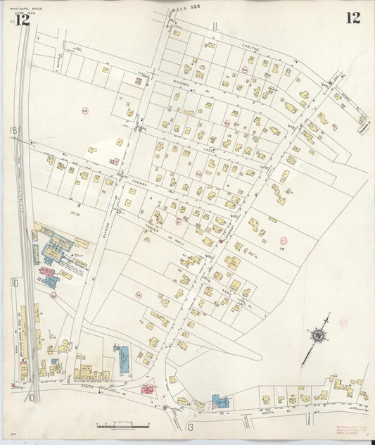 Sanborn Fire Insurance Map from Whitman, Plymouth County, Massachusetts (1950), Sheet #0012 - Historic Sanborn Fire Insurance Map Print, vintage old map wall art, antique decor, genealogy gift, Massachusetts Massachusetts map