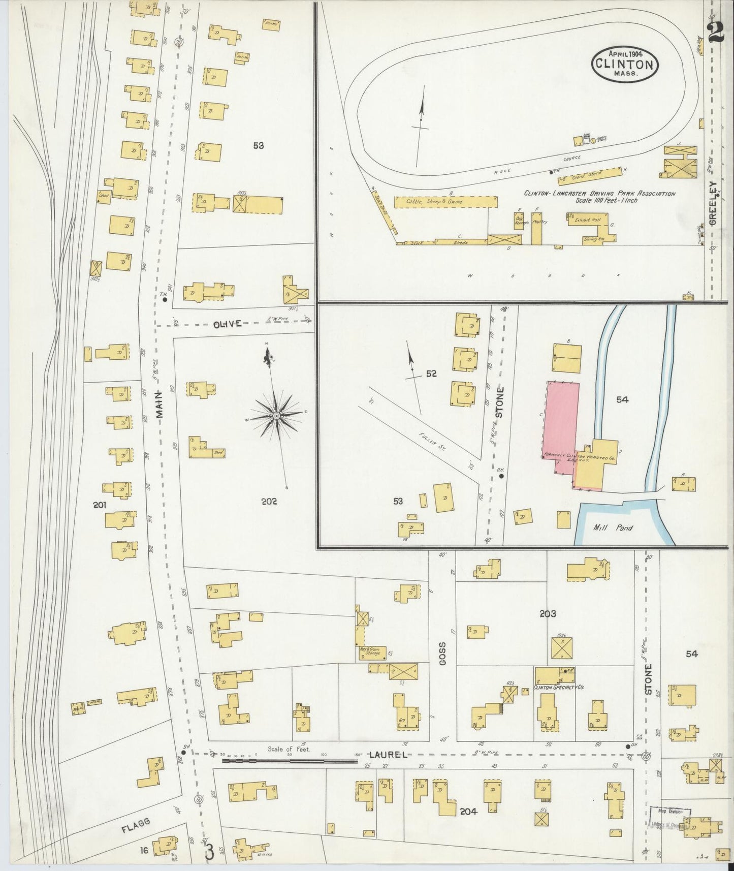 Sanborn Fire Insurance Map from Clinton, Worcester County, Massachusetts (1904), Sheet #0002 - Historic Sanborn Fire Insurance Map Print, vintage old map wall art, antique decor, genealogy gift, Massachusetts Massachusetts map
