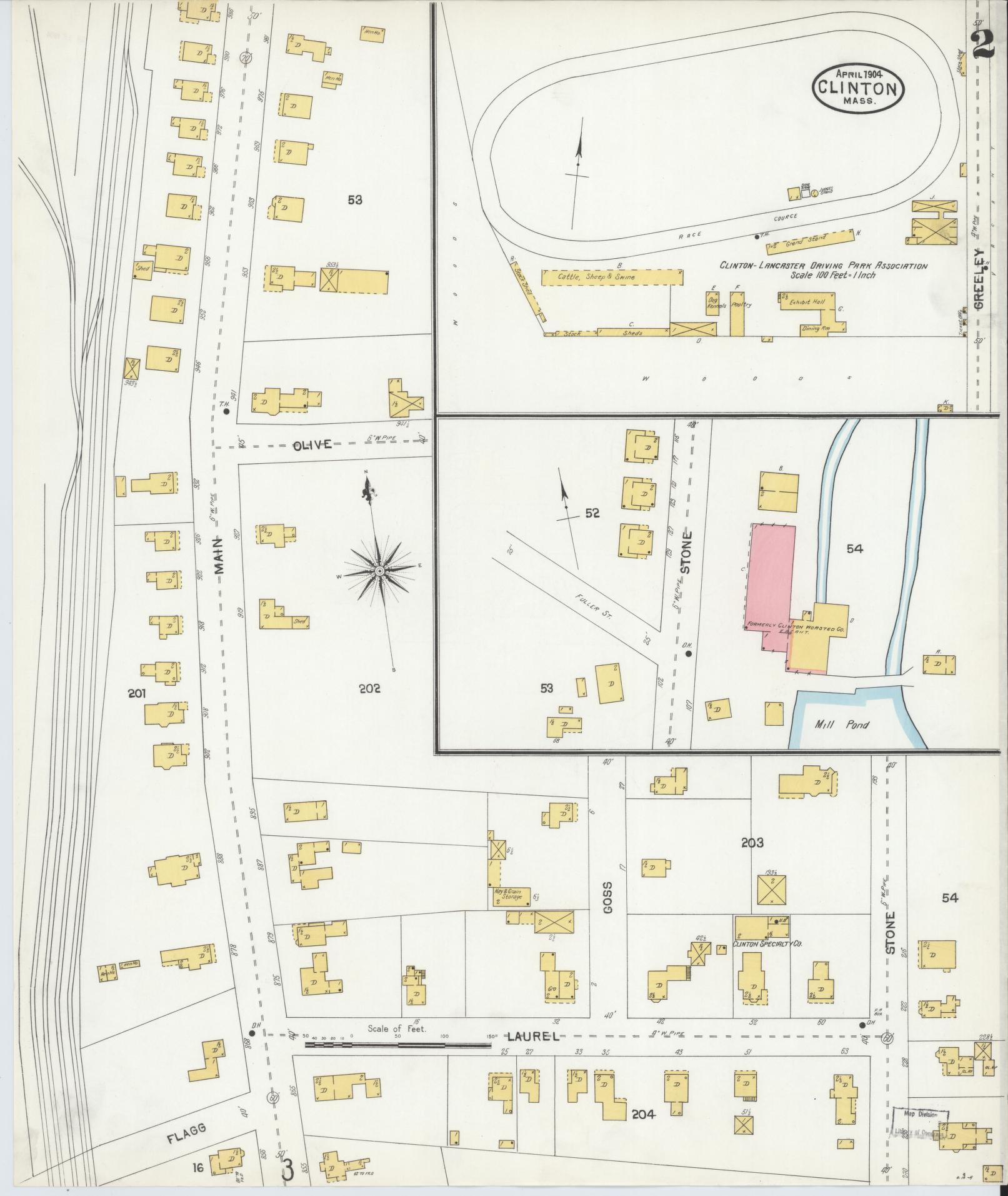 Sanborn Fire Insurance Map from Clinton, Worcester County, Massachusetts (1904), Sheet #0002 - Historic Sanborn Fire Insurance Map Print, vintage old map wall art, antique decor, genealogy gift, Massachusetts Massachusetts map
