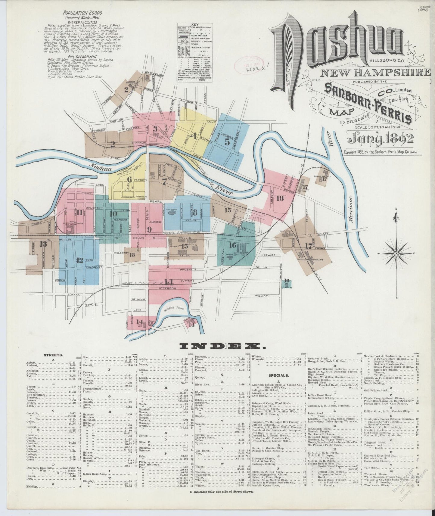 Sanborn Fire Insurance Map from Nashua, Hillsborough County, New Hampshire. (1892) – Historic Sanborn Fire Insurance Map Print