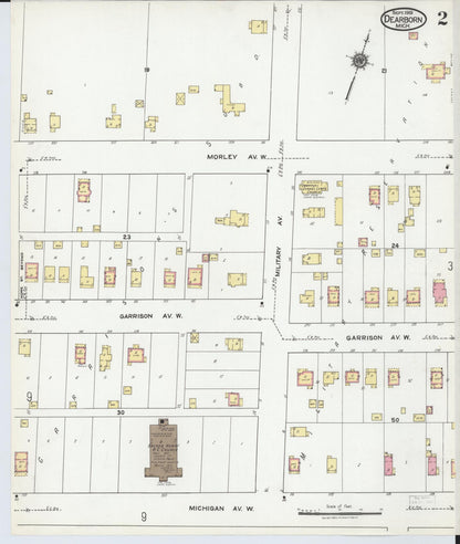 Sanborn Fire Insurance Map from Dearborn, Wayne County, Michigan (1919), Sheet #0002 - Historic Sanborn Fire Insurance Map Print, vintage old map wall art, antique decor, genealogy gift, Michigan Michigan map