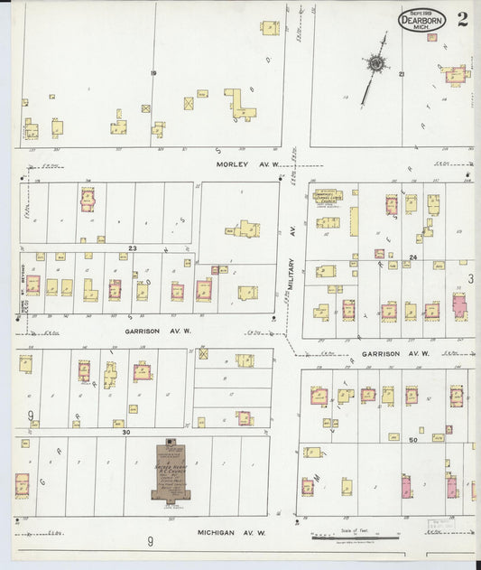 Sanborn Fire Insurance Map from Dearborn, Wayne County, Michigan (1919), Sheet #0002 - Historic Sanborn Fire Insurance Map Print, vintage old map wall art, antique decor, genealogy gift, Michigan Michigan map
