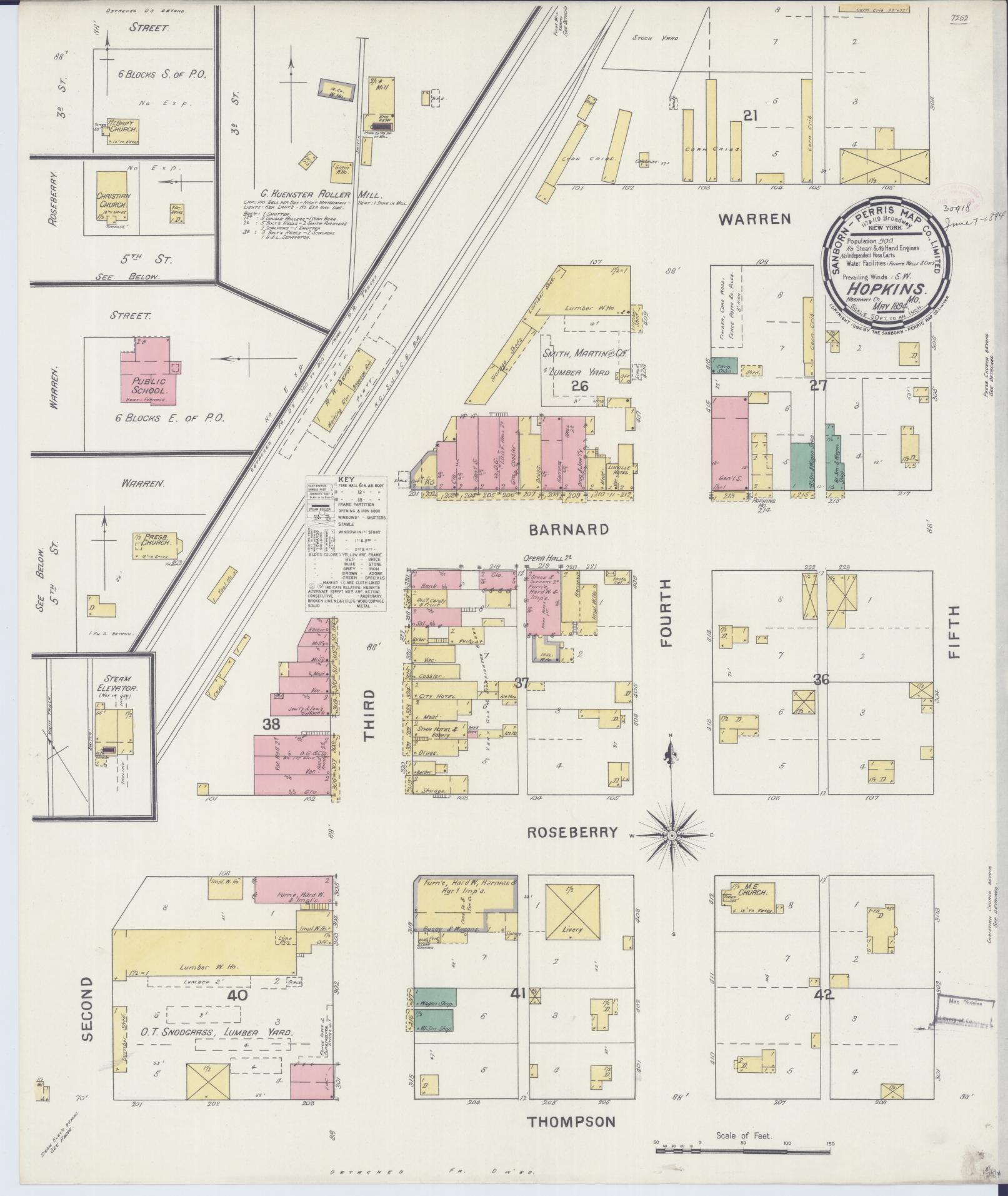Sanborn Fire Insurance Map from Hopkins, Nodaway County, Missouri (1894), Sheet #0001 - Historic Sanborn Fire Insurance Map Print, vintage old map wall art, antique decor, genealogy gift, Missouri Missouri map